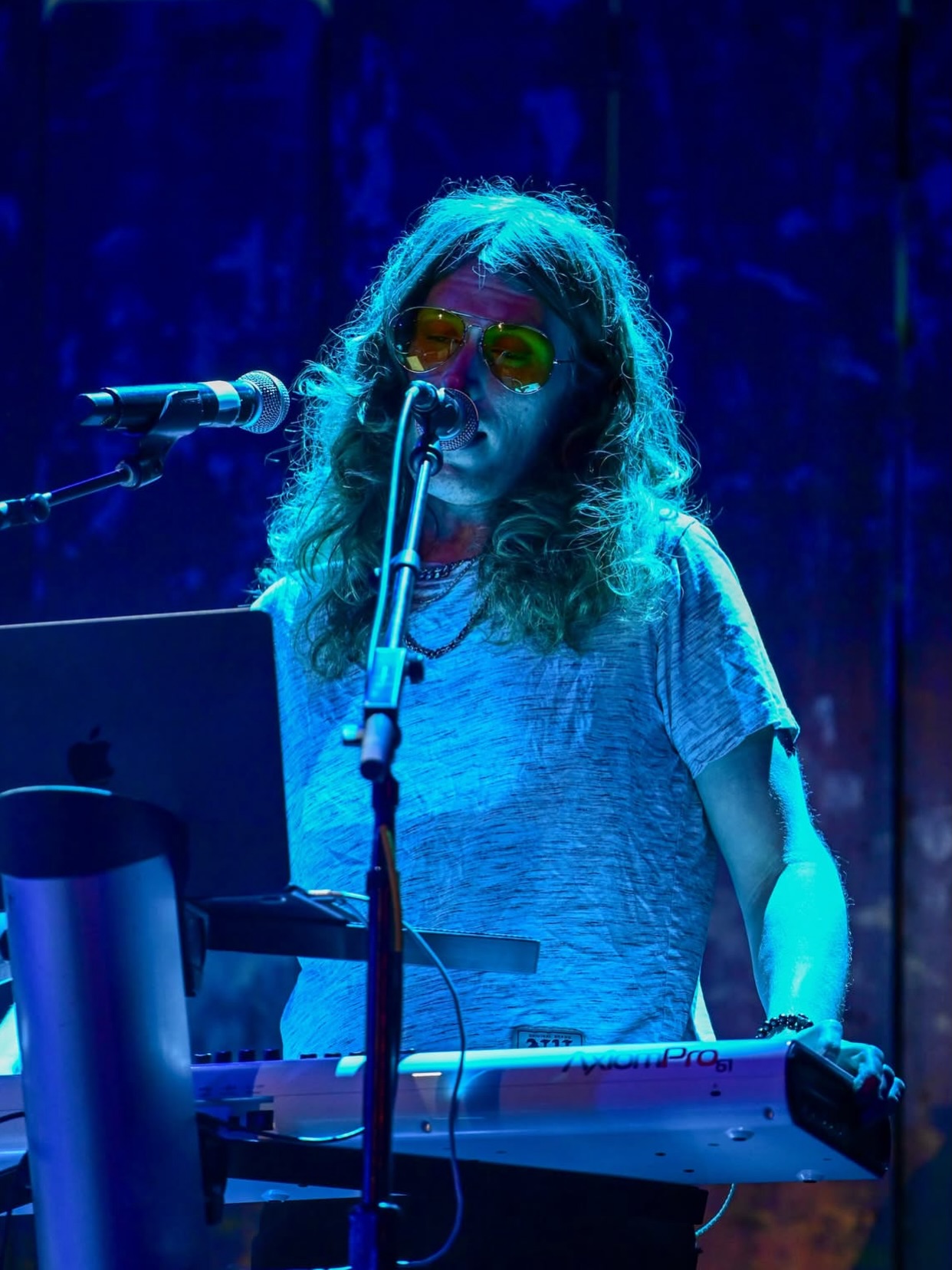 Live performance under colored stage lighting